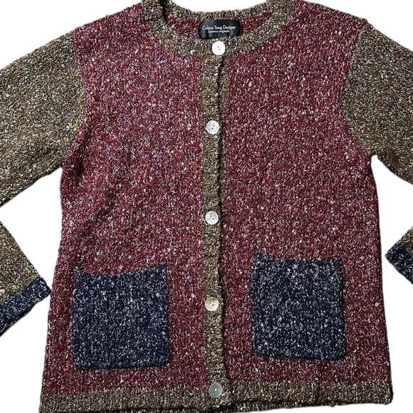 Celina Yang Designs Colorblock Metallic Knit Cardigan Sweater Women’s M - Picture 5 of 7